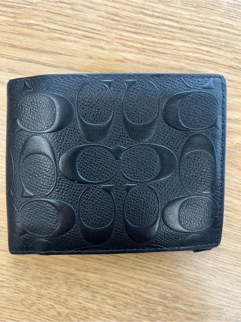 Coach Black Signature Embossed Leather Bifold Card Holder